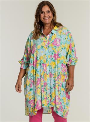 Gozzip - Gerda Oversize Tunika/Skjorte, Pastel Grønt Print, S-42/44