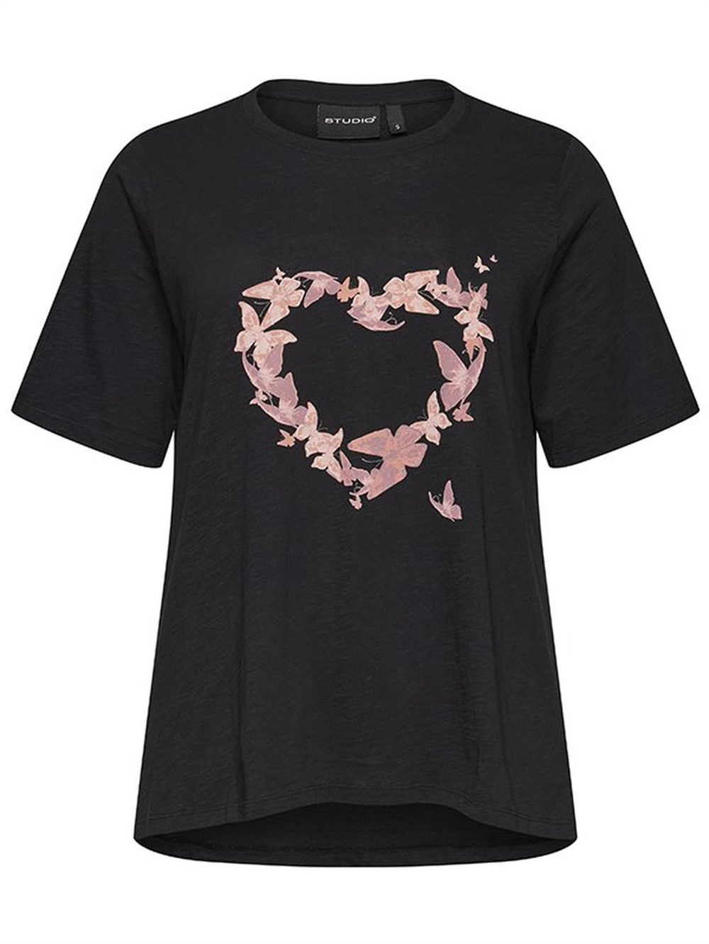 Studio - Bella T-shirt, Sort m/rosa sommerfugle