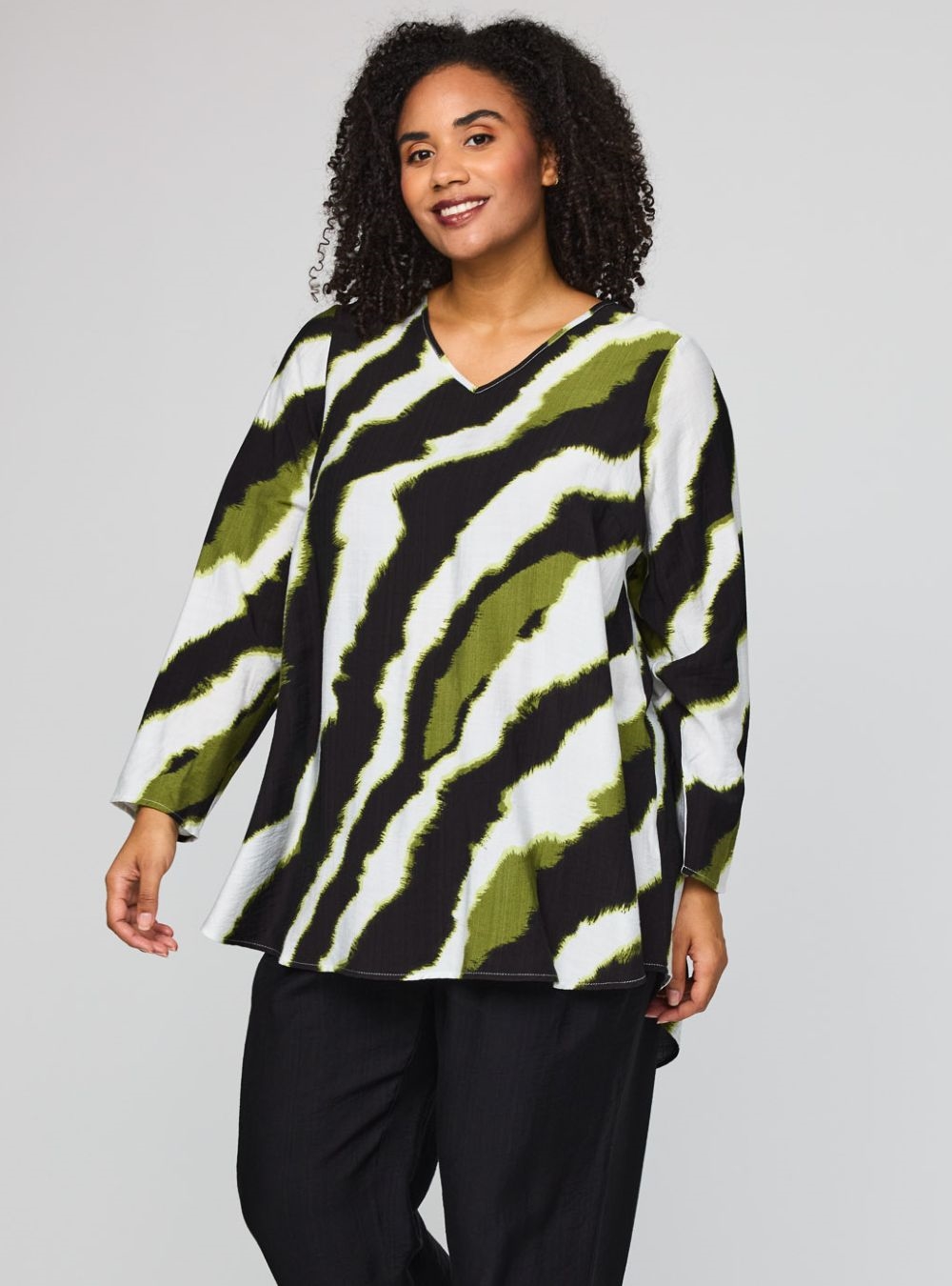 Studio - Berit Bluse, Hvid, Sort, Grøn