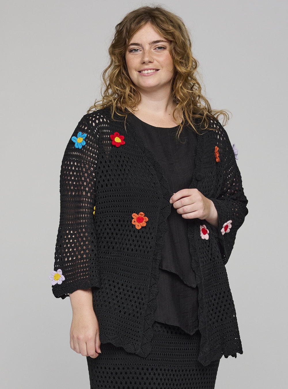 Studio - Amaya hæklet cardigan, Sort